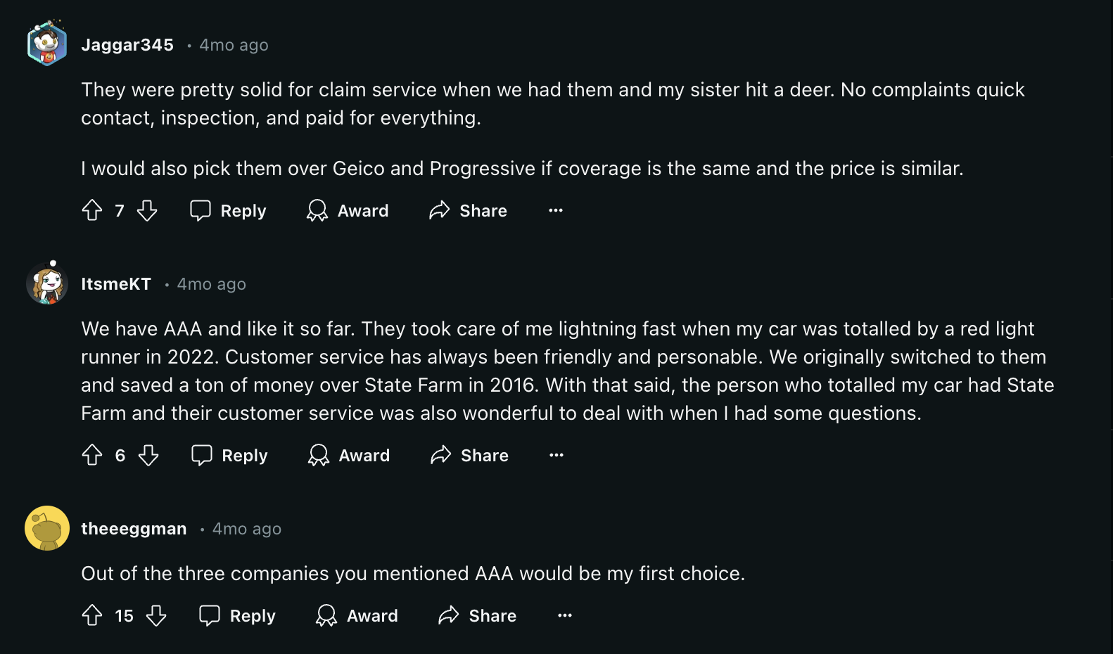 AAA Car Insurance Review: Reddit Screenshot